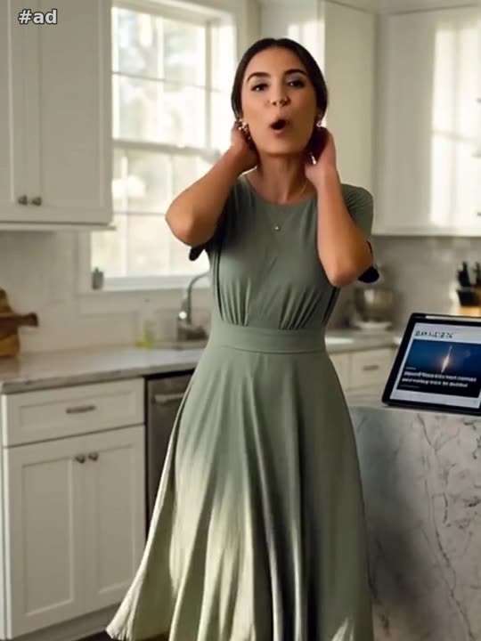 an elegant sage-green midi dress with a smooth silhouette and a defined waist