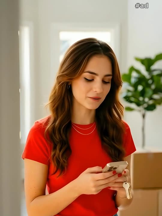 a bold red cotton tee tucked into high-waisted denim shorts